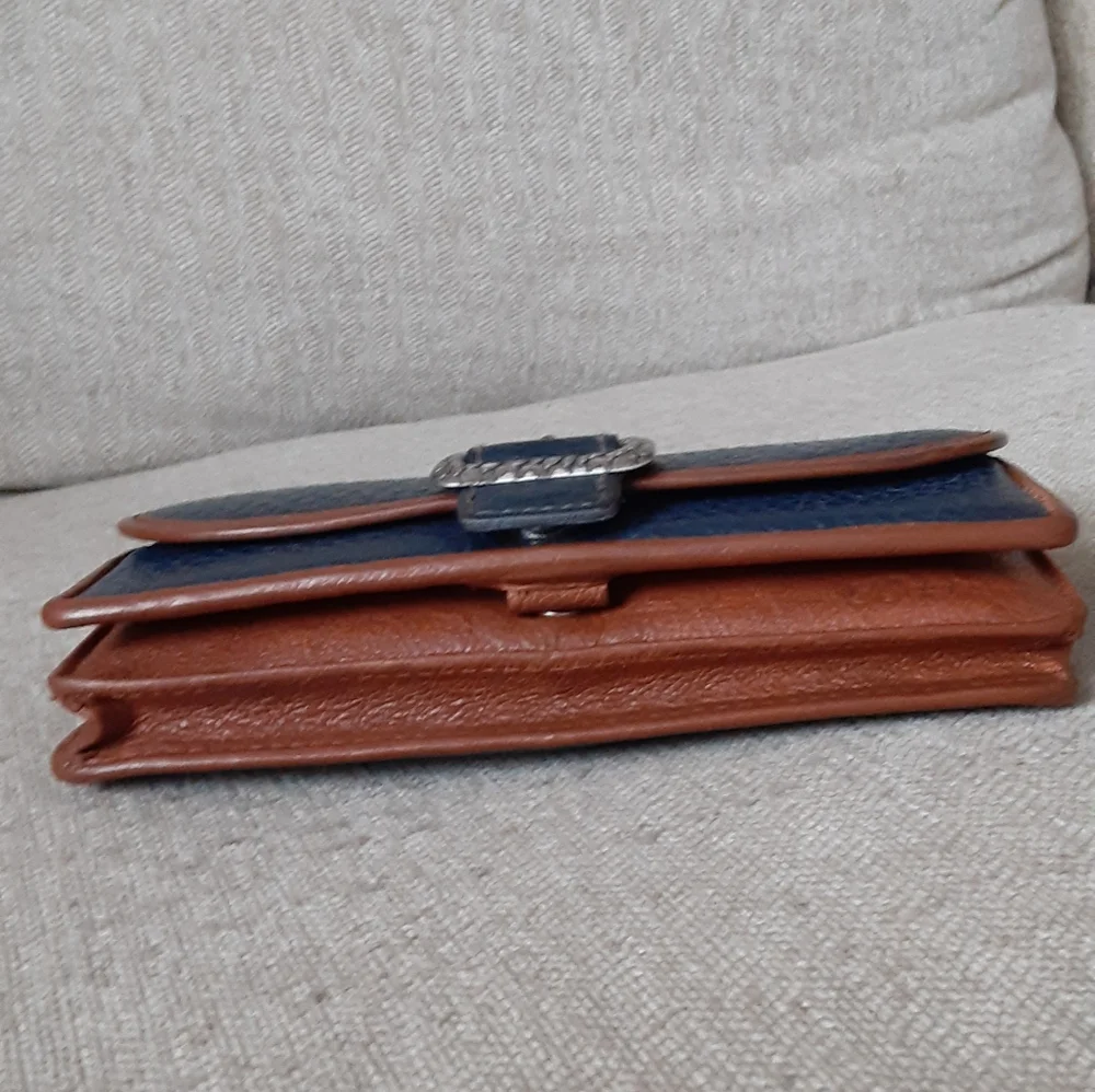 Brighton Blue and Brown leather wallet with Silver Buckle